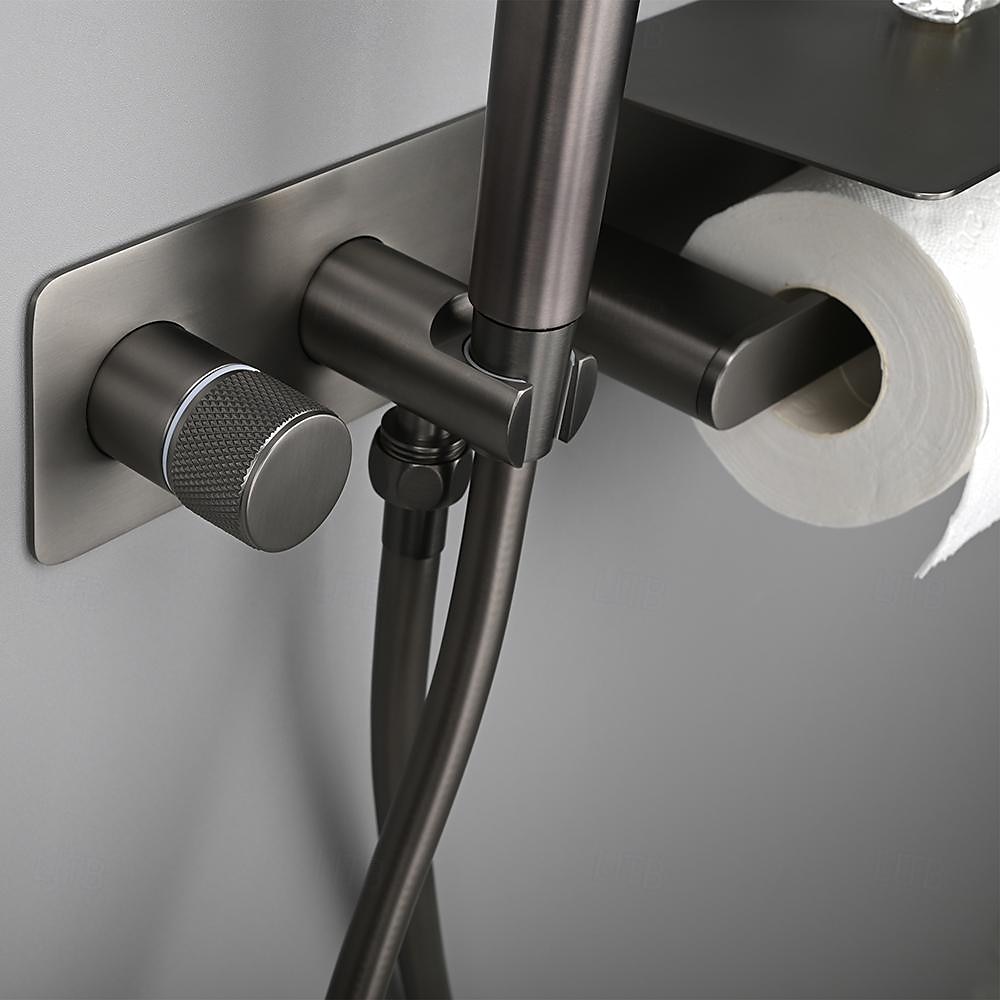 spruzzatore per bidet oro spazzolato valvola in ottone a pulsante nascosto con ripiano porta carta spruzzatore in plastica tubo in pvc grigio del 2025 a $286.73 –P6
