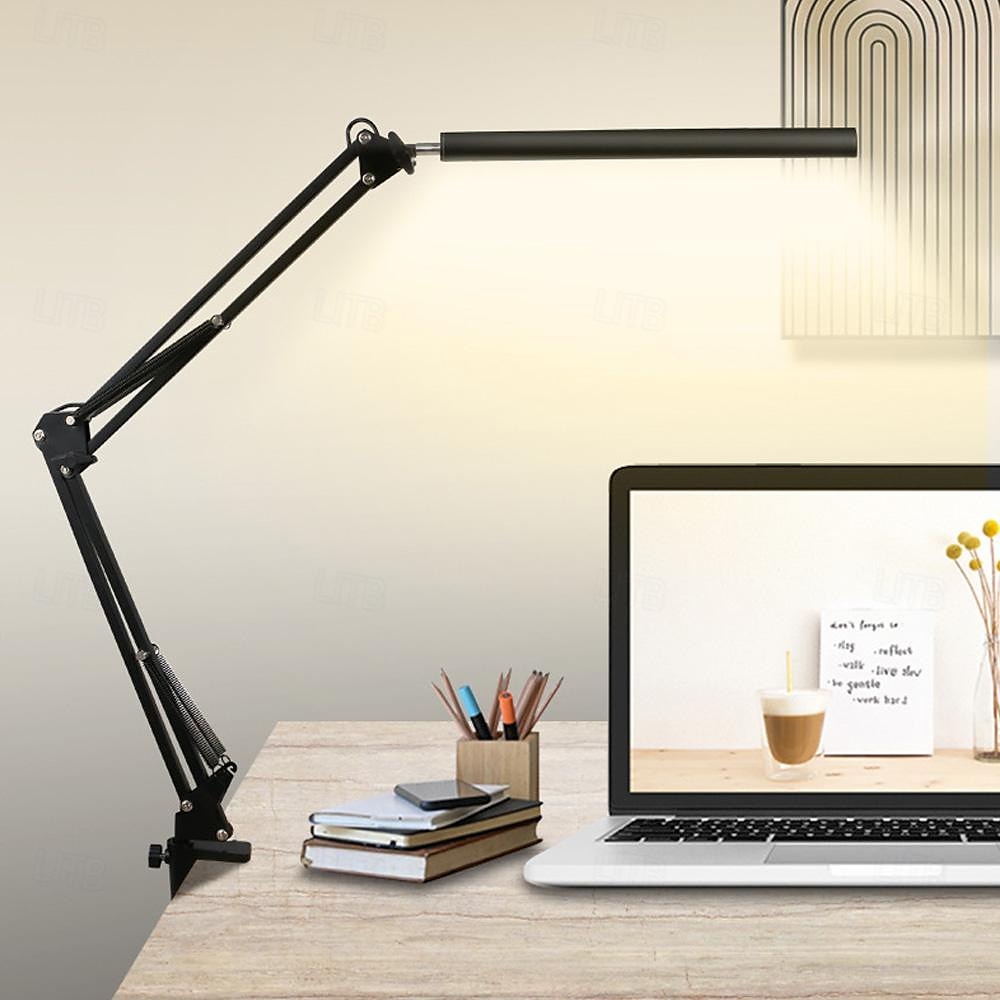 led-bureaulamp zwenkarm bureaulamp met klem 3 verlichting 10 helderheid oogzorgmodi lezen bureaulampen voor thuiskantoor 360spin met usb-adapter & geheugenfunctie zwart-12w 2025 - $37.99 –P5