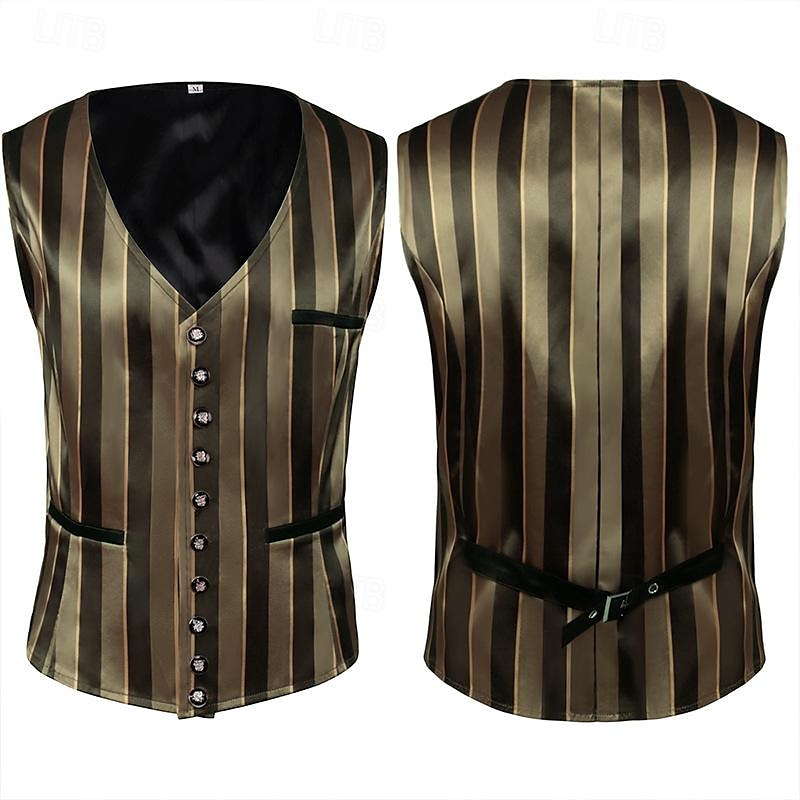 Retro Vintage Rococo 19th Century Vest Waistcoat Aristocrat Slim Fit Stripes Men's Royal Carnival New Year Masquerade Party Party / Evening Carnival of Venice Adults' Vest 2025 - $28.99 –P1