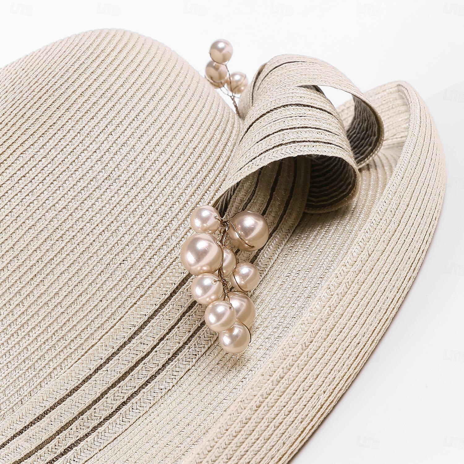 Chapeaux Fibre Chapeau Melon / Cloche Chapeau de seau Capeline Casual Plage Elégant Mariage Avec Perle fausse Fantaisie Casque Couvre-chef de 2025 ? $41.99 –P9