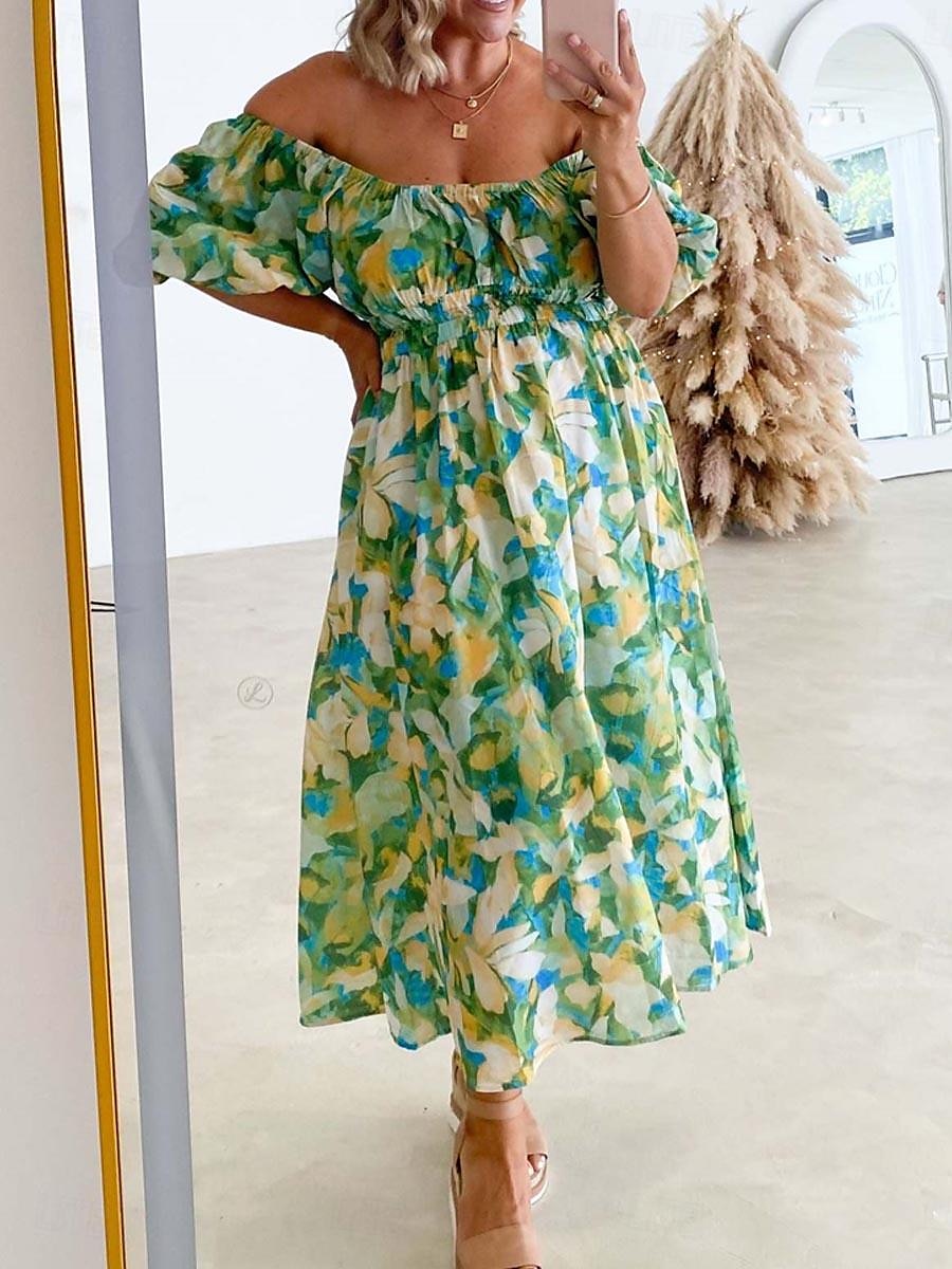 Pentru femei Rochie Lunga Rochie Maxi Rochie casual Rochie leagăn Rochie A line Rochie de vară Stilat Vacanță Zilnic Dată Fit regulat Floral Manșon Jumate De Pe Umăr Roșu-aprins Albastru piscin 2025 - $40.99 –P19