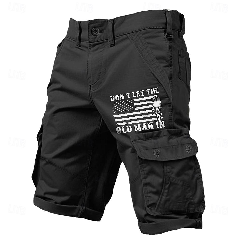 Men's Cargo Shorts Multiple Pockets Old Man Letter Printed