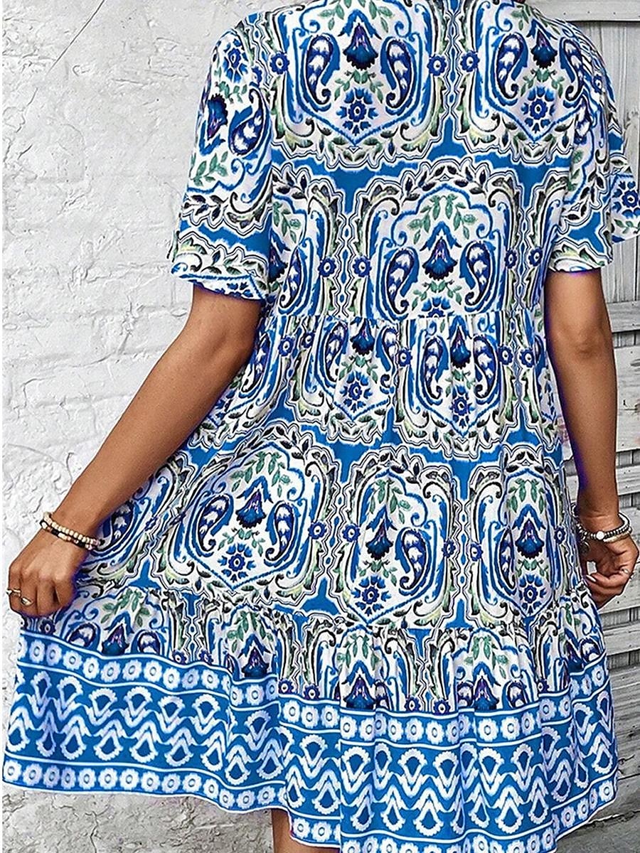 Dame Mini kjole Uformell kjole Boho elegante kjoler Sommerkjole Boho-kjole Fritid Bohem Feriereise Daglig Strand Løstsittende Blomstret Kortermet V-hals Rød Blå Fuksia Sommer 2025 - $35.99 –P4