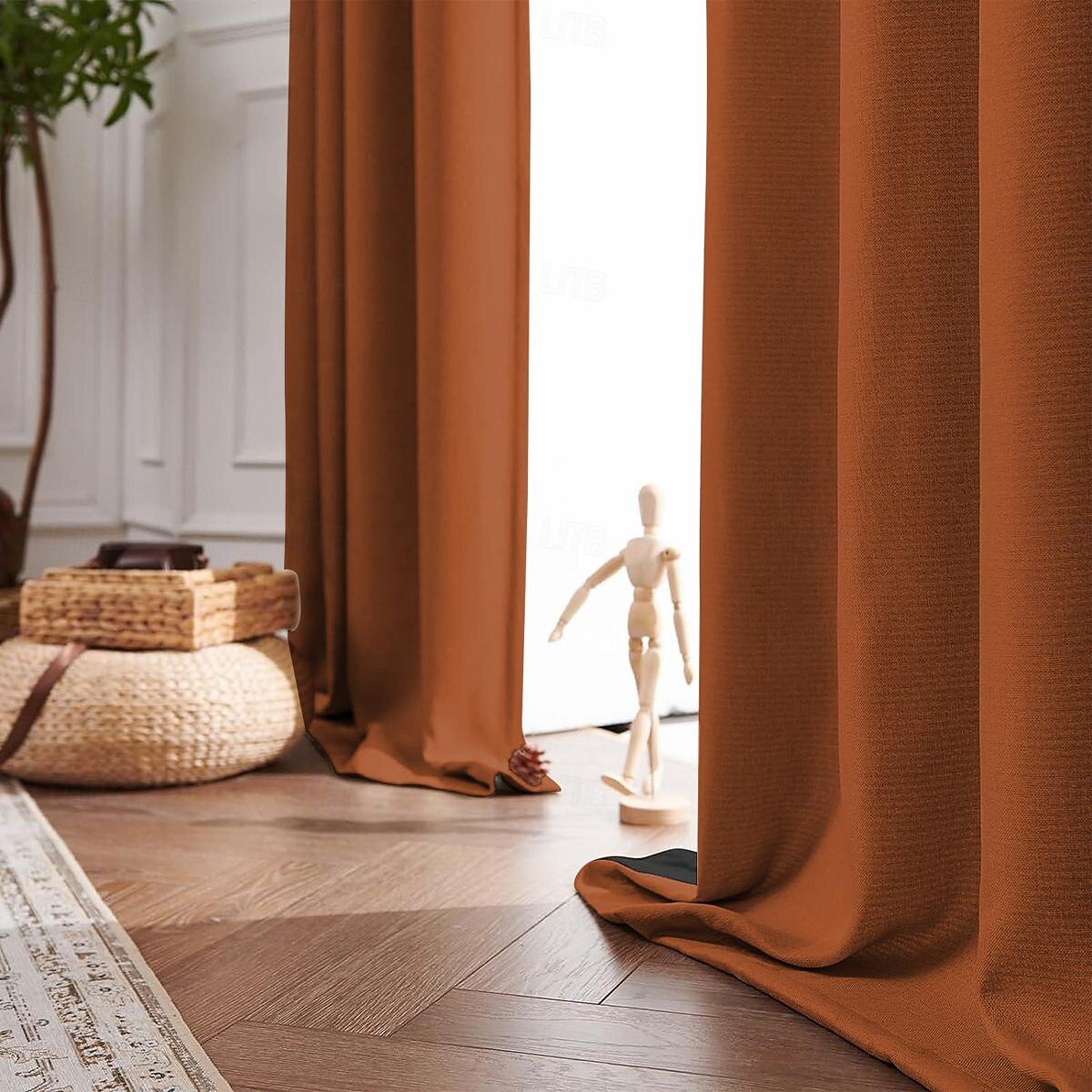 1 шт. водонепроницаемая плотная однотонная занавеска с двойным покрытием из хлопка и льна для спальни, гостиной, украшения дома, перфорированная занавеска 2026 - $42.99 –P7