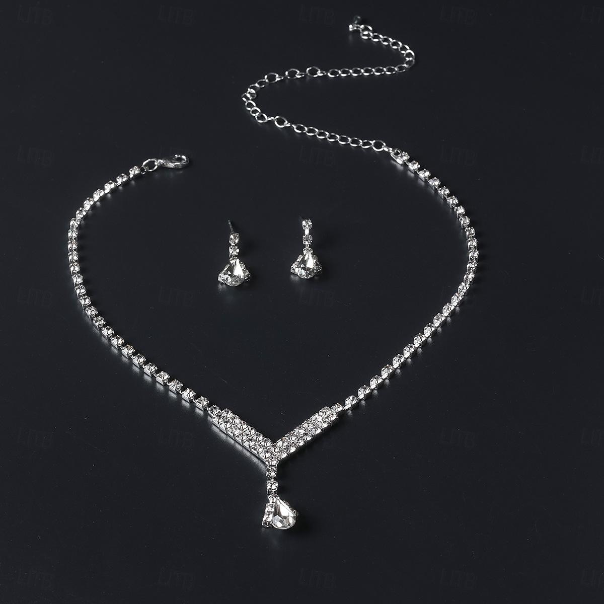 Elegancki srebrny komplet biżuterii z kryształkami – naszyjnik z kryształkami w kształcie łezki i wiszące kolczyki dla kobiet 2026 - $11.99 –P4