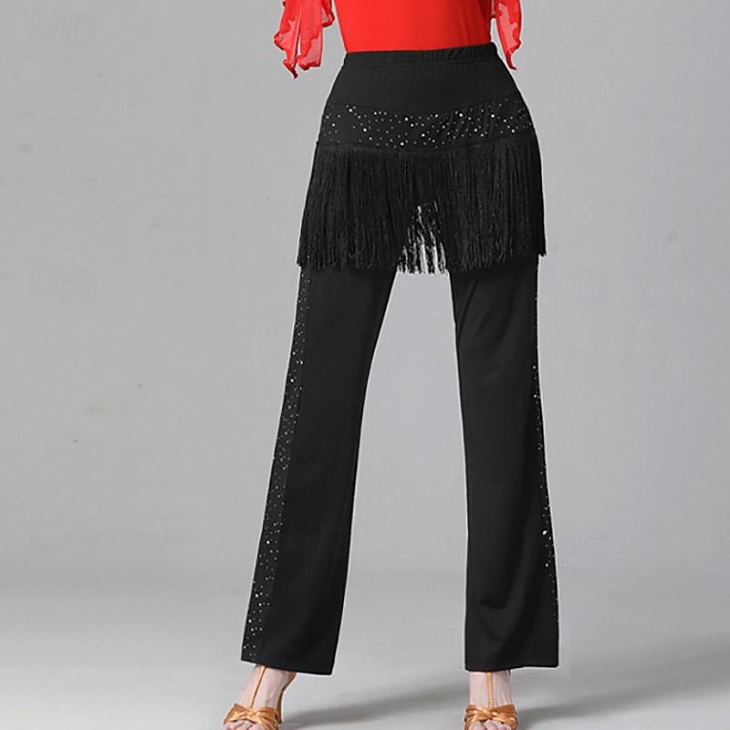 Dans Latin Dans de Societate Pantaloni Franjuri Culoare Pură Despicare Pentru femei Performanță Antrenament Înalt Poliester 2025 - $32.99 –P2