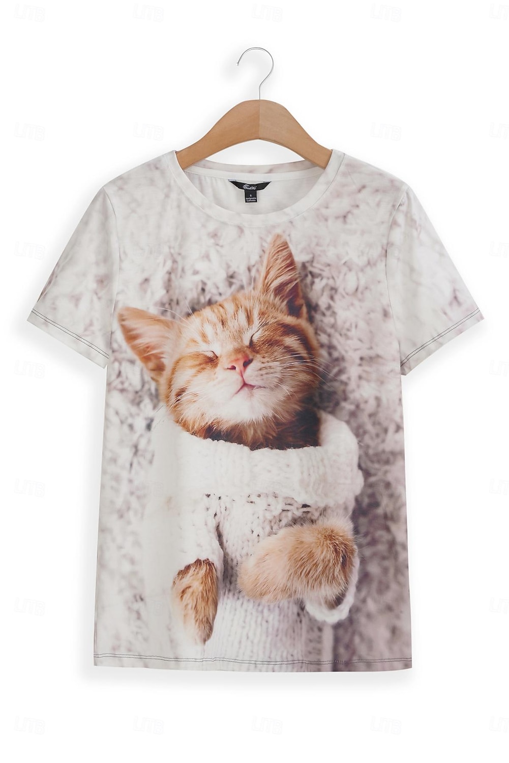 dámské tričko basic cat print krátký rukáv běžné topy kulatý výstřih denní víkend bílá 2025 - $19.99 –P5