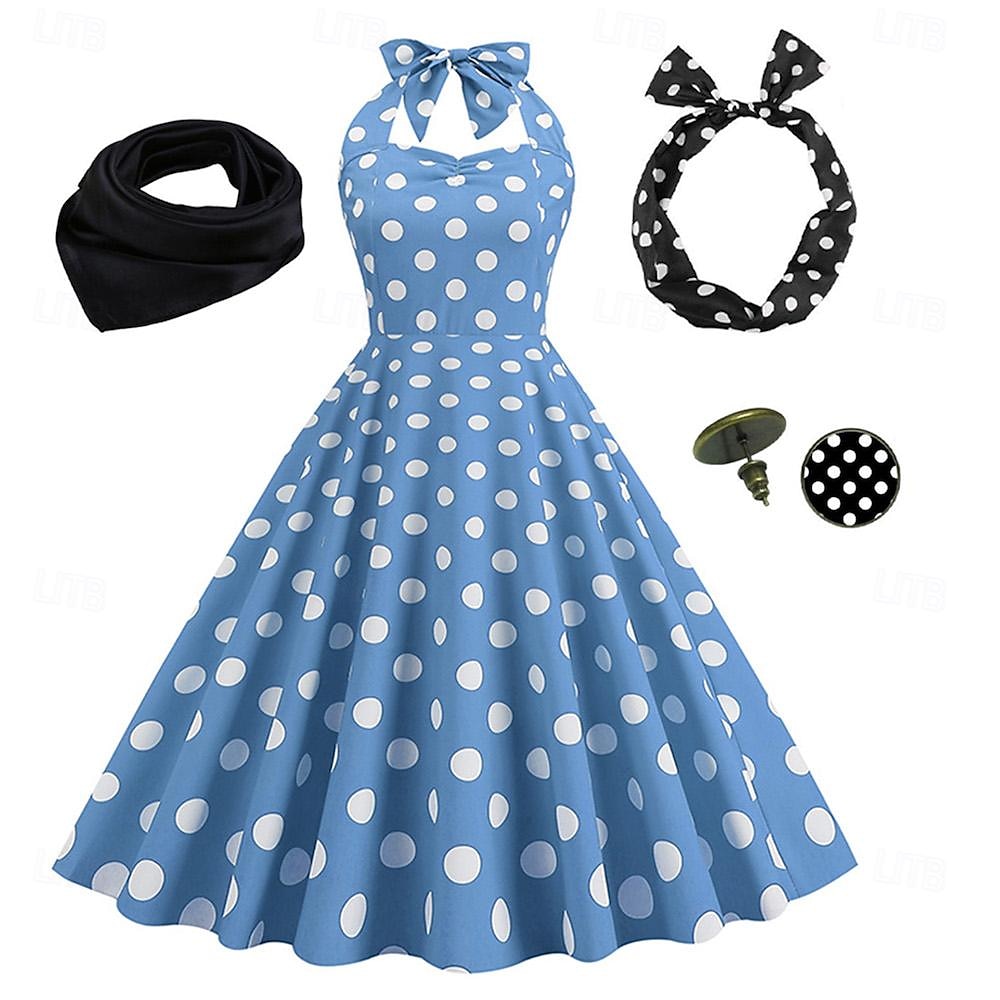 Anos 50 Retro Vintage Rockabilly Vestido swing Vestido Flare Bolinhas Fantasia Mulheres Festa / Noite Festa de Solteira Adulto Vestido Bandana Vestidos de baile de 2026 por $39.99 –P11
