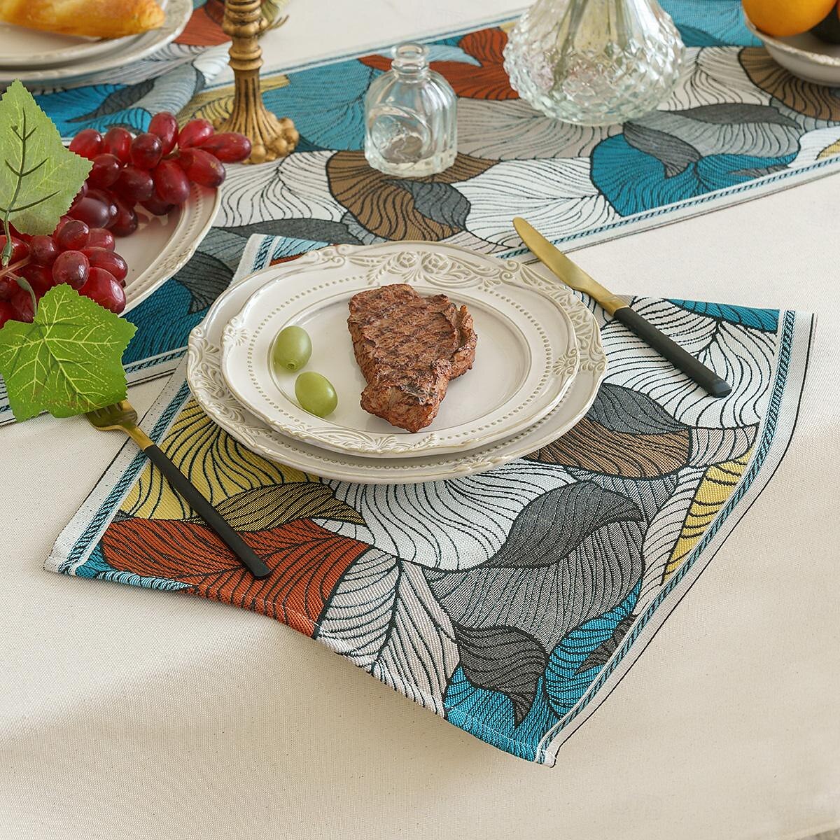 Wide Border Jacquard Table Runner with Messy Colorful Leaves 71/79/87inch Long 2025 - $20.99 –P1
