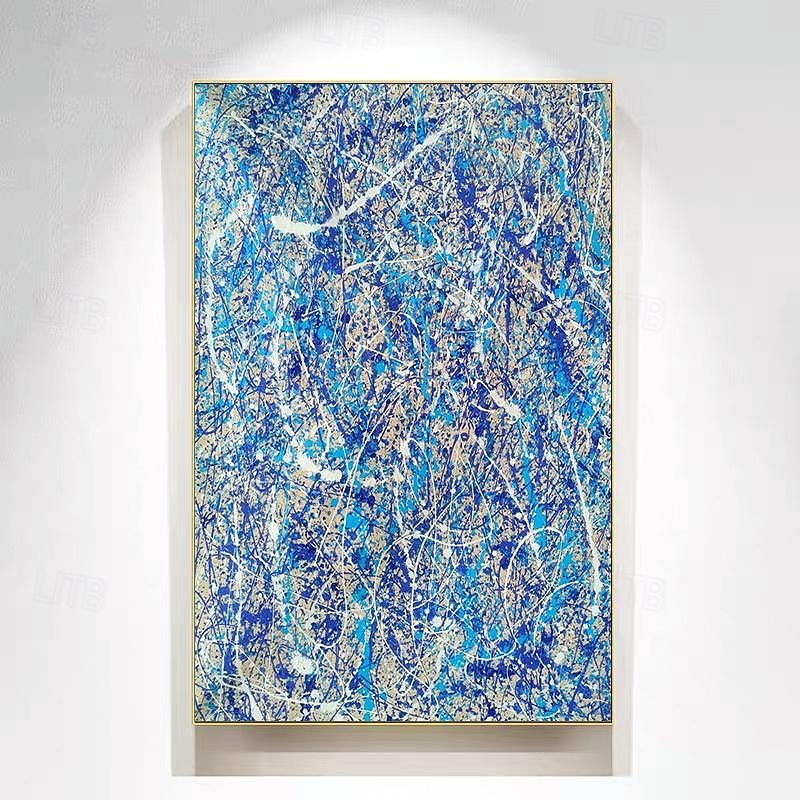 handmålad jackson pollock abstrakt illustration målning blå vita linjer kanfasmålning för vardagsrumsvägg (ingen ram) 2025 - $108.99 –P5