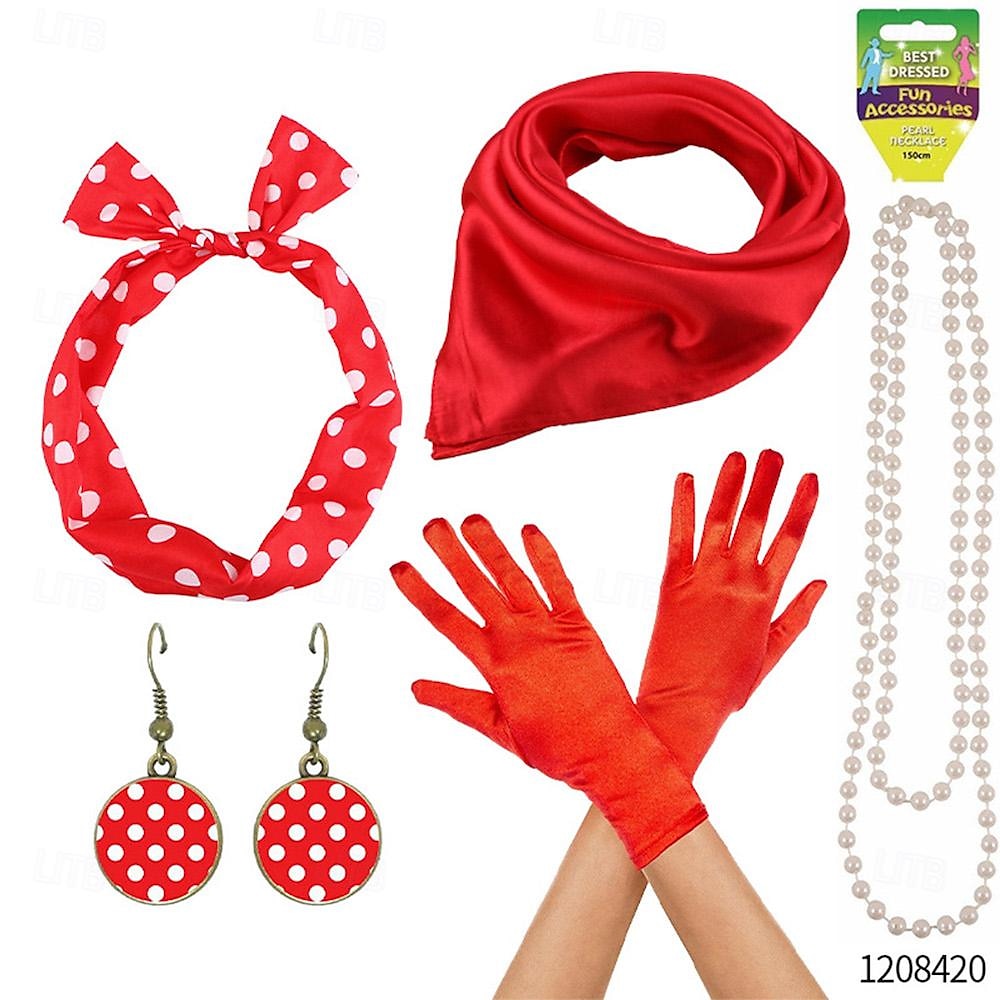 50. léta outfit světlice šaty 7 ks sada doplňků 50. léta retro vintage swingové šaty dámský cosplay kostým party datum festival 2026 - $46.99 –P9