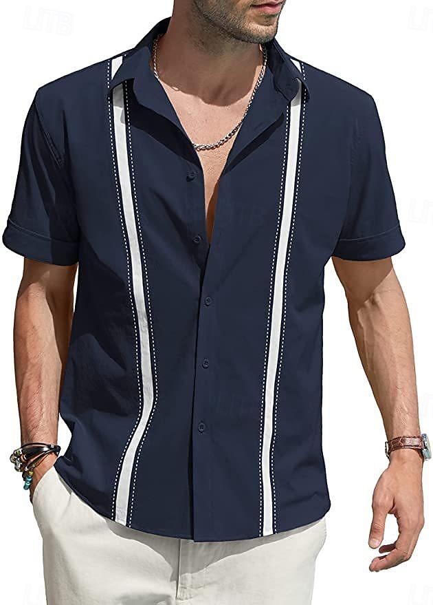 Per uomo Camicia camicia di lino Maglietta informale Camicia di cotone Color Block Hawaiano Per eventi Nero Bianco Blu marino Azzurro cielo Manica lunga Bavero Primavera & Autunno Abbigliamento del 2025 a $22.99 –P6