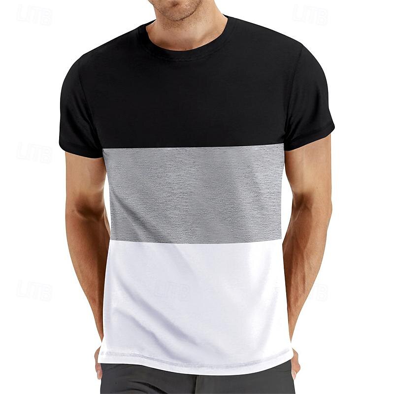 Per uomo Maglietta Camicia a Maniche Corte Manica Corta Girocollo Primavera & Estate Blocco di colori Moda Designer Essenziale Patchwork Vacanza Streetwear Uscire Vinaccia Nero Bianco Maglietta Top del 2025 a $11.99 –P4
