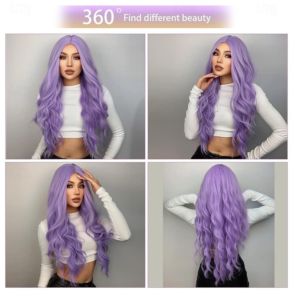 lila blond regnbåge body wave syntetiska peruker för kvinnor 26 tum långt lockigt hår för cosplay tjejer och kvinnor halloween fest eller daglig användning peruk 2026 - $18.99 –P2