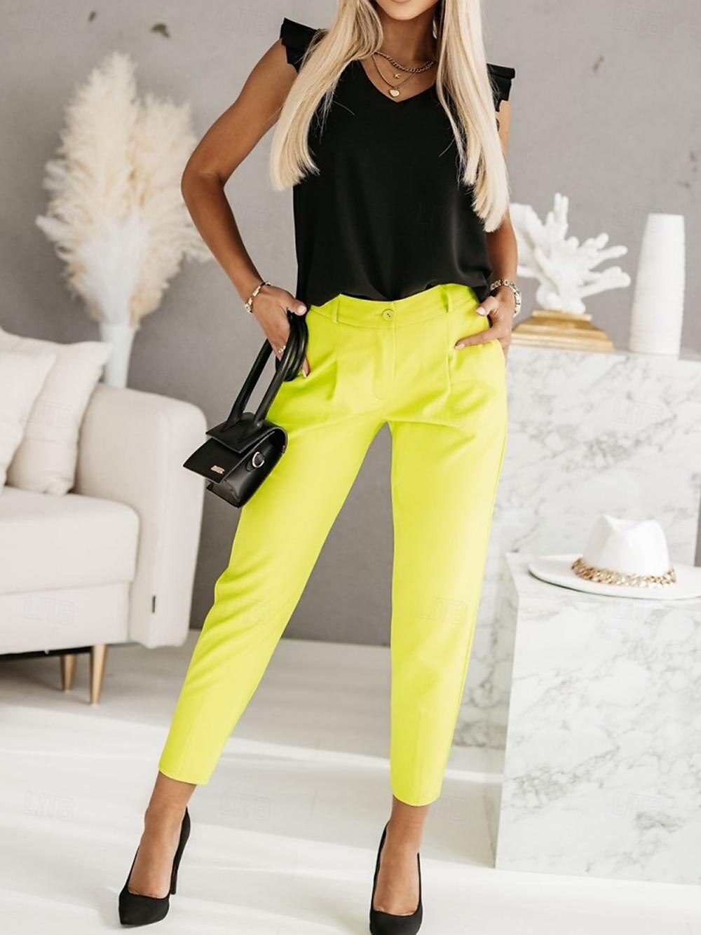Débardeur Femme Noir Blanc Fuchsia Uni Volant Mode Quotidien Col en V Ajustement Régulier S de 2025 ? $19.49 –P4