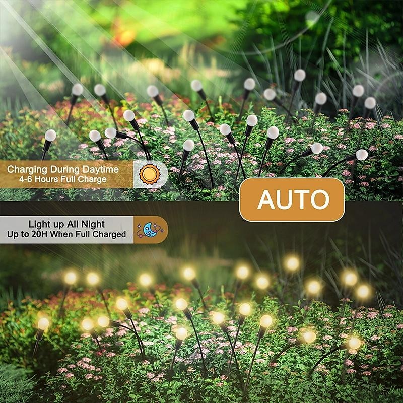 1pc 12LED Solar Garden Firefly Lamp, Swaying Lights 2 Flashing Modes Waterproof for Lawn Sidewalk Pathway Yard Patio 2025 - $14.99 –P6