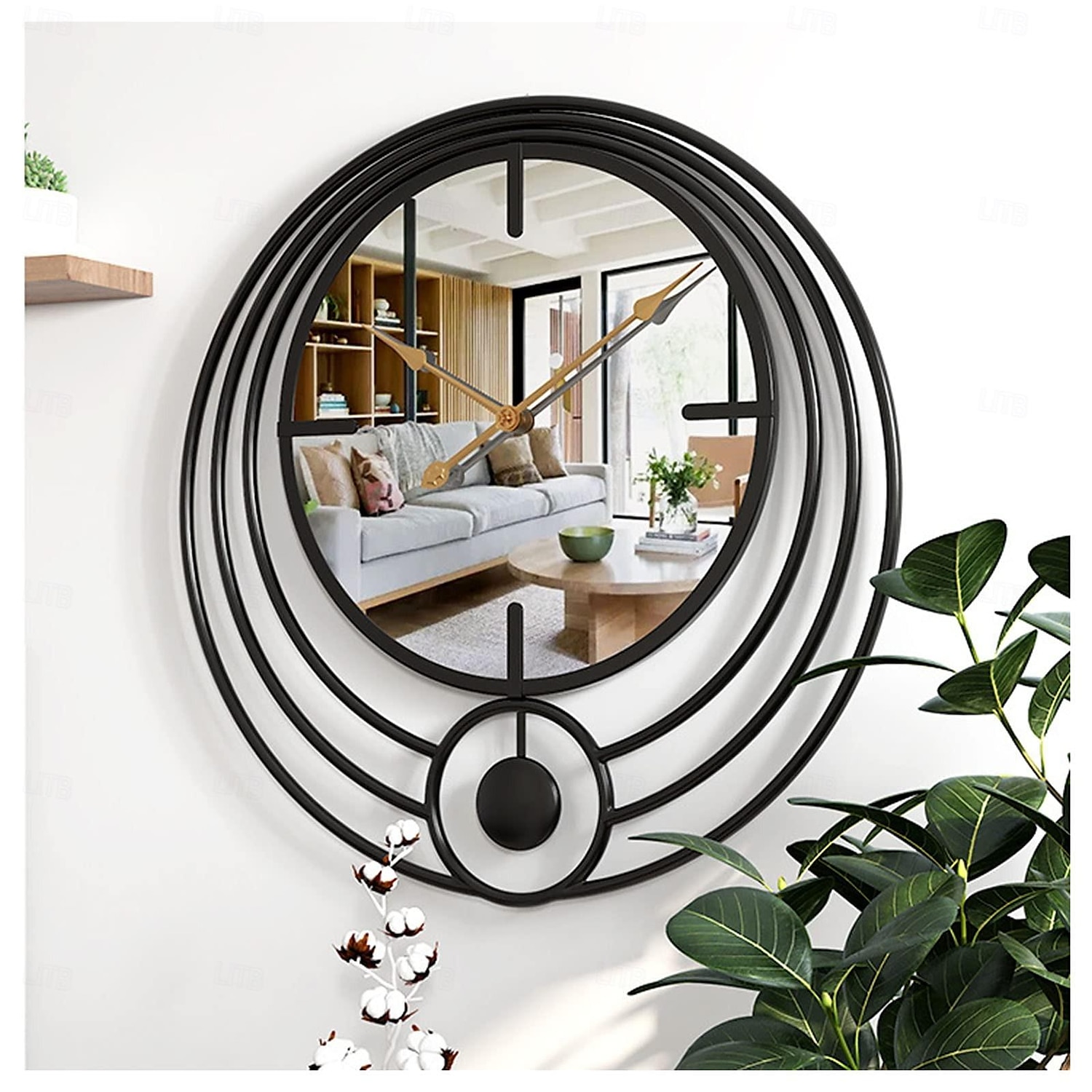 relógio de parede eletrônico grande relógio de parede com espelho redondo operado por bateria silencioso movimento de quartzo relógio de parede de metal para decoração de sala de estar em casa ouro de 2025 por $108.99 –P6