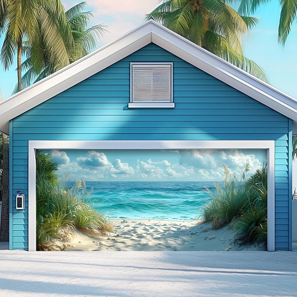 letnie wakacje na plaży baner na osłonę drzwi garażowych piękna duża dekoracja tła na zewnętrzne drzwi garażowe dekoracje ścienne domu impreza impreza parada 2025 - $33.99 –P13