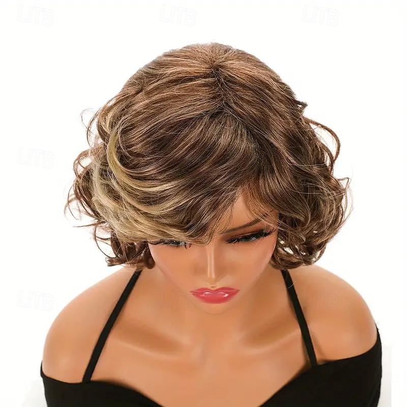evidenziazione marrone shor bob parrucche per capelli ricci per le donne parrucche sintetiche resistenti al calore per la festa quotidiana uso di halloween capelli sintetici biondo dorato del 2025 a $19.99 –P5