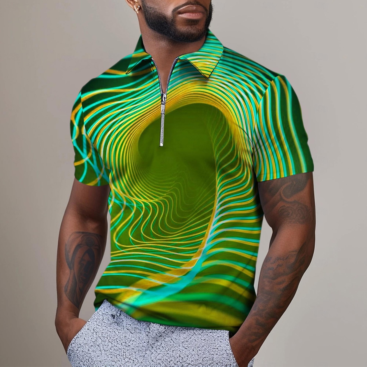 Men's Graphic Neon Zip Polo Shirts Golf Shirt Short Sleeve Polo Shirts Collared Shirts Casual Vacation Wear Rave Wear Party Outfits 3D Print Quarter Zip Polo Summer Spring Black Blue Purple 2025 - $22.99 –P4