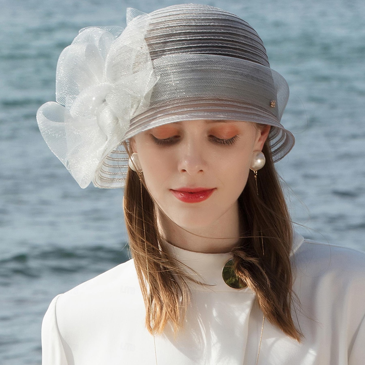 Hatter Fiber Bøttehatt Solhatt Bryllup Te Fest Elegant Bryllup Med Blomster Perledetaljer Hodeplagg Hodeplagg 2025 - $35.99 –P2