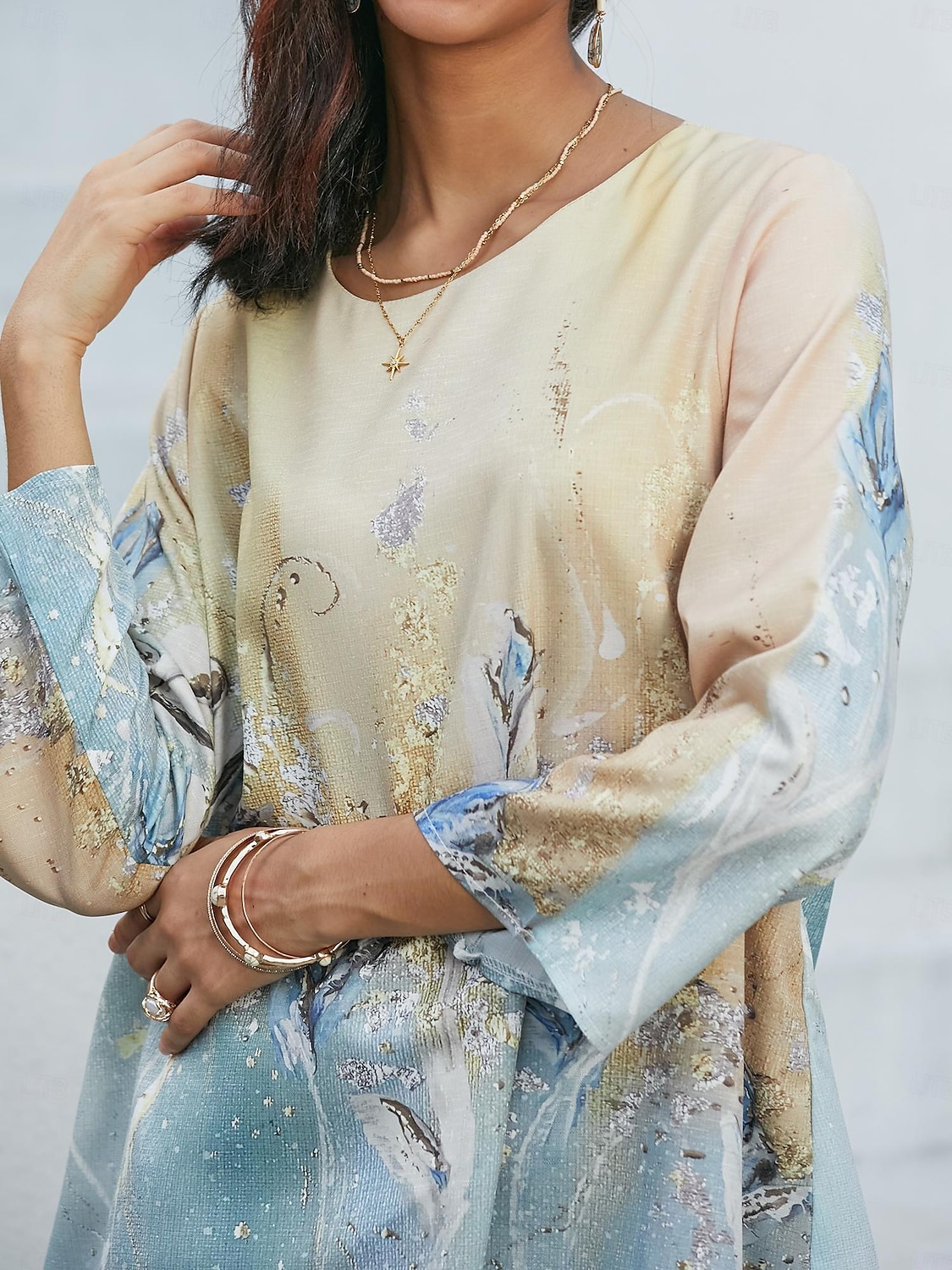Kvinnors Blus Lång Ärmar Asymmetrisk Söm Chiffon Grundläggande Abstrakt Tryck Lång Topp Rund Nack Avslappnad Semester Gul Ljusgrön Vår Höst 2025 - $24.99 –P5
