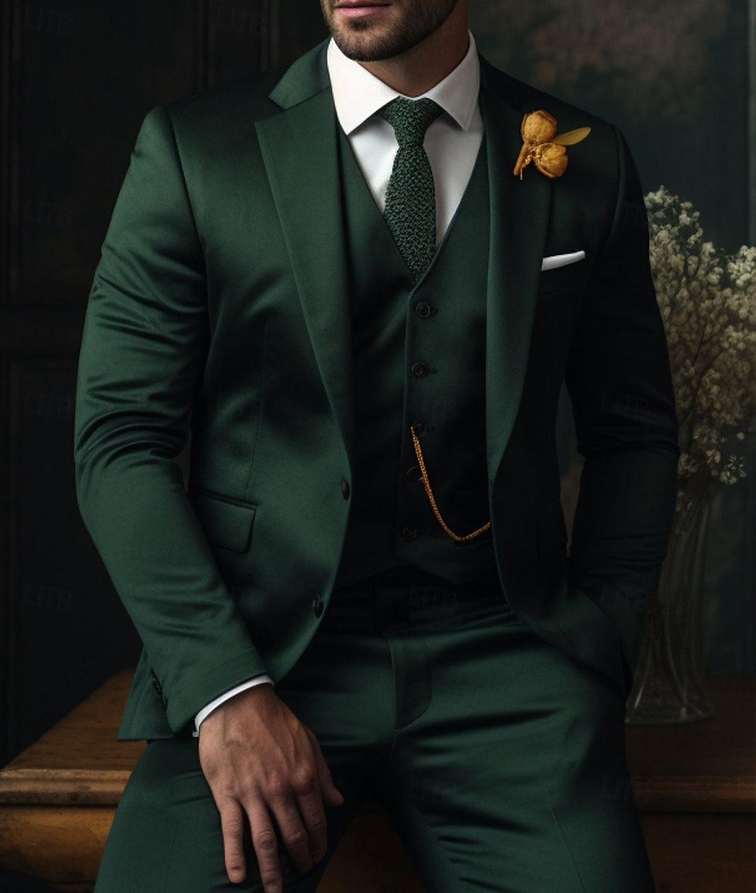 Herren Hochzeit Anzüge Schwarz Rot Einfarbig Schmale Passform 3-teilig Einreihige Zwei-Knopf-Jacke 2025 - $122.99 –P1