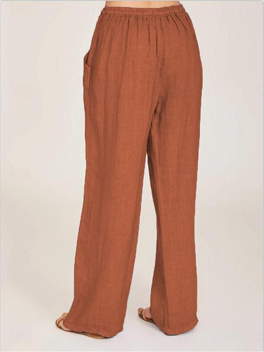 Damen Hose aus Baumwollleinen Komfort Einfarbig Tasche Elastischer Bund Atmungsaktiv Mikroelastisch Heim Schwarz Weiß Wein Marineblau Sommer 2025 - $21.99 –P17
