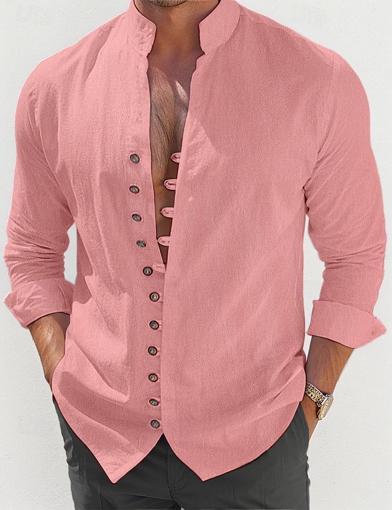 Per uomo Camicia Camicia di lino Camicia Estiva Abbigliamento da spiaggia Camicia casual Camicia con Bottoni Semplice Quotidiano Vacanza Bianco Blu Verde Cachi Manica Lunga Colletto alla coreana del 2026 a CHF21.79 –P10