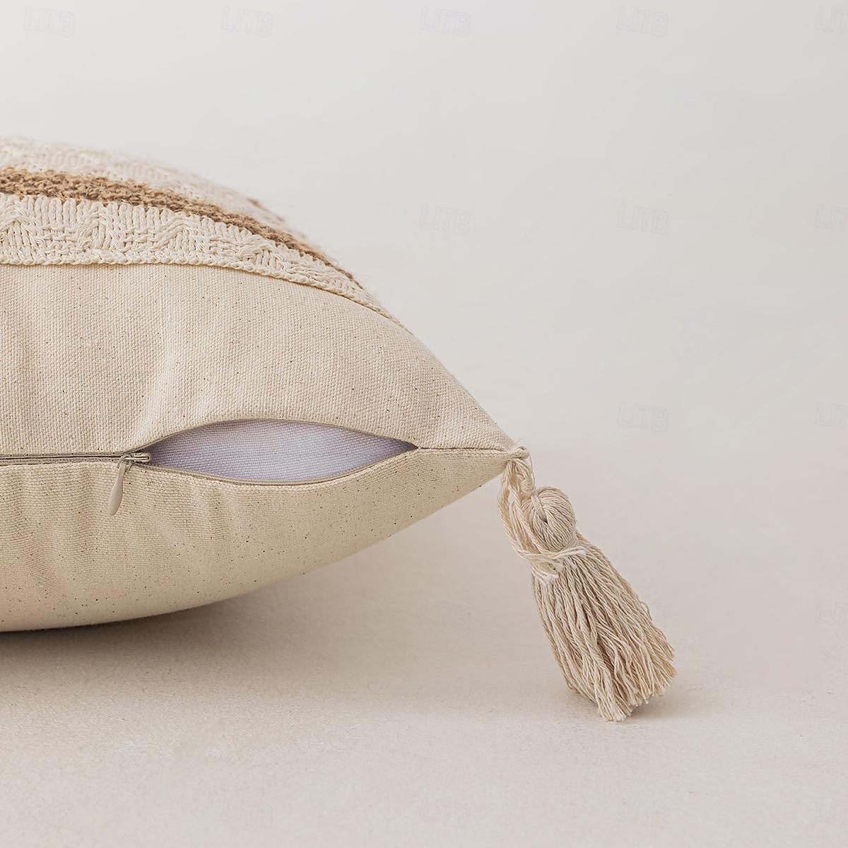 fodere per cuscini con nappe per soggiorno in fattoria, cotone&amp; Copricuscini boho in tela con texture a righe (beige&amp; marrone, riga singola) del 2025 a $16.99 –P6