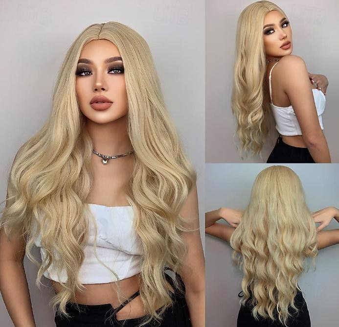 lila blond regnbåge body wave syntetiska peruker för kvinnor 26 tum långt lockigt hår för cosplay tjejer och kvinnor halloween fest eller daglig användning peruk 2026 - $18.99 –P6