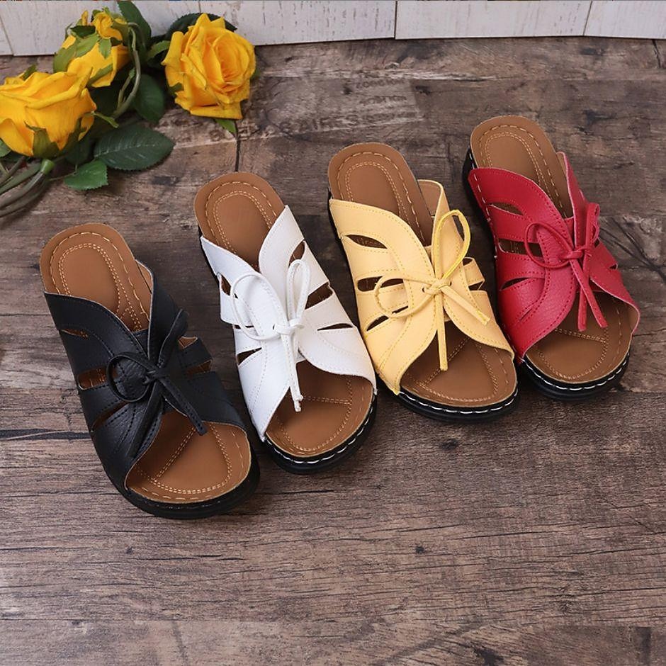 Sandales blanches confortables à bout ouvert pour femmes avec design découpé et nœud papillon, chaussures plates décontractées à semelle souple pour la marche estivale et le port quotidien de 2025 ? $26.99 –P1