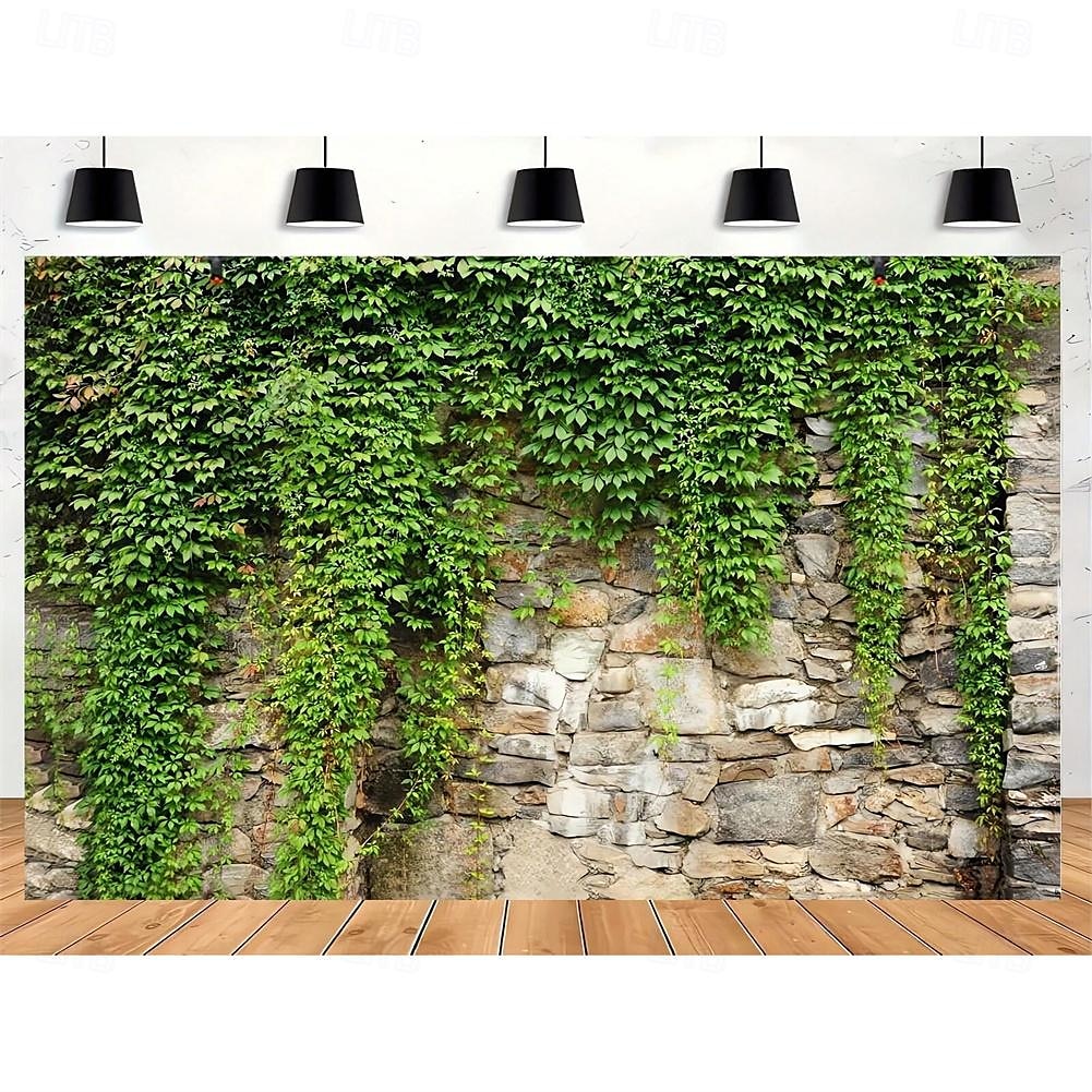 1pc Spring Garden Leaves Falling Horticultural Plants Grunge Stone Wall Green Banner Leaves And Branches Covering Vintage Architecture Photo Background 2025 - $13.99 –P3