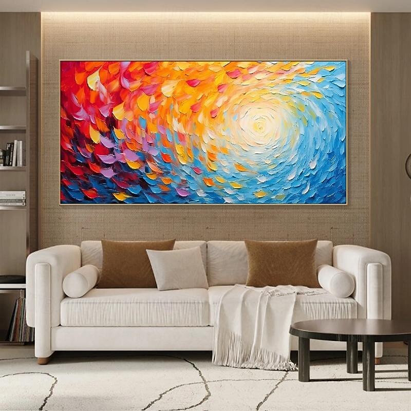 flammande solmålning på duk handmålad färgglad strålande solkonst texturerad väggkonst boho canvas väggkonst färgglad textur oljemålning för vardagsrumskonst fantastisk heminredning 2025 - $108.99 –P8