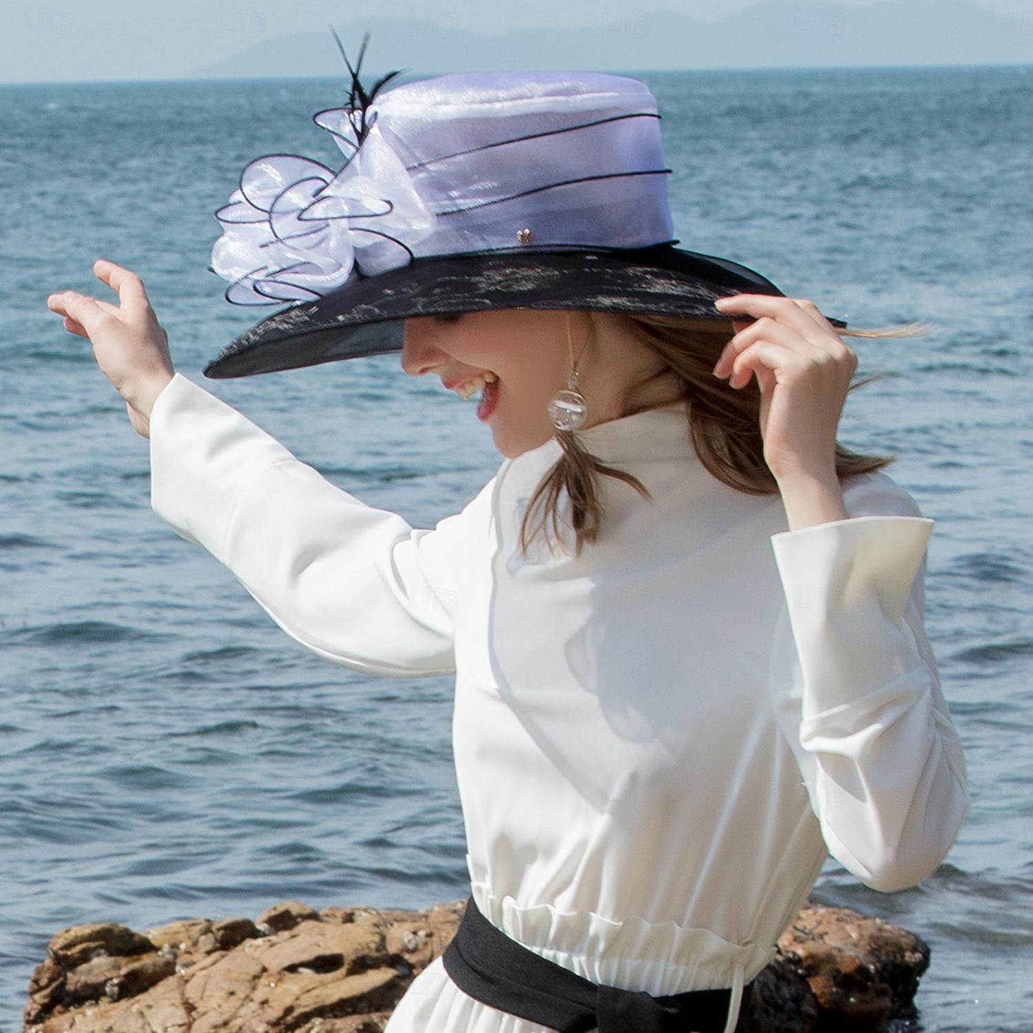 fascynatory kapelusze organza lodowy jedwab kapelusz kapelusz słońce ślub przyjęcie herbaciane elegancki ślub z kwiatowym nakryciem głowy z piór nakrycie głowy 2026 - $53.99 –P10