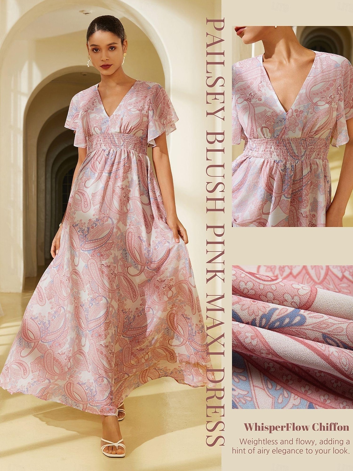 Chiffon Wedding Guest Floral V Neck Corset Maxi Dress 2025 - $61.99 –P1
