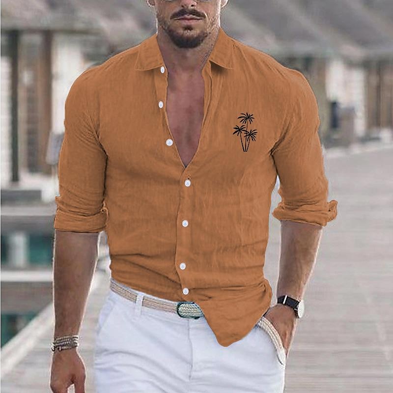 Per uomo Camicia Camicia in cotone e lino Camicia bianca di cotone Camicia minimalista Aloha Camicia casual Camicia di cotone Palma Vacanza Camicia hawaiana Nero Bianco Rosa Grigio Manica Lunga Bavero del 2025 a $23.99 –P5