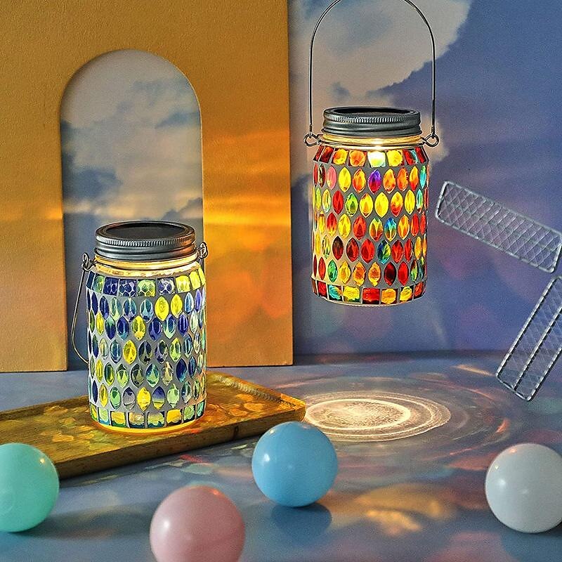1 шт., мозаика, солнечный каменщик, может освещать уличный водонепроницаемый стеклянный художественный проекционный подвесной фонарь, украшение для рабочего стола 2025 - $17.49 –P2