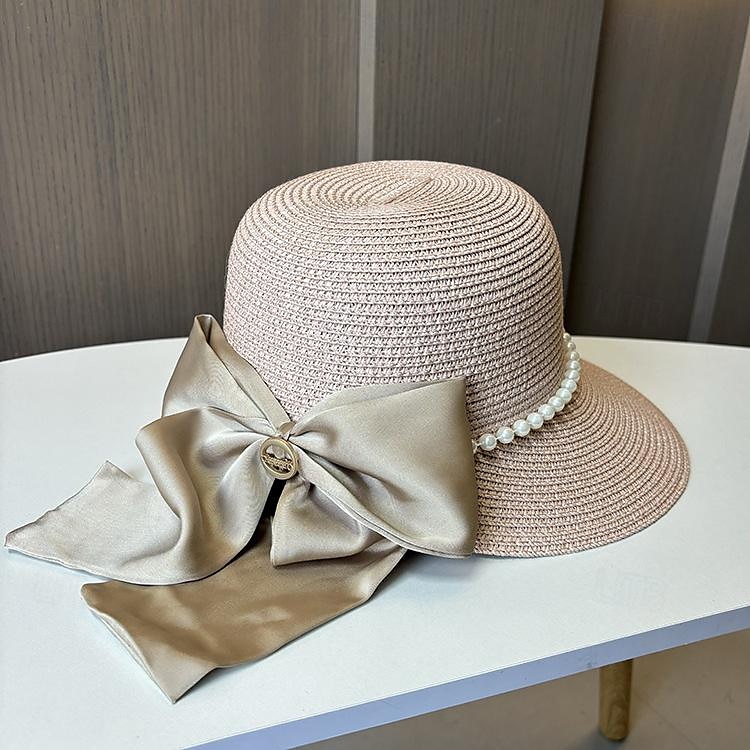 Chapeaux Coiffure Acrylique / Coton Paille Chapeau de seau Chapeau de Paille Chapeau de soleil Casual Vacances Elégant Rétro Avec Plume Noeud Casque Couvre-chef de 2025 ? $21.99 –P4