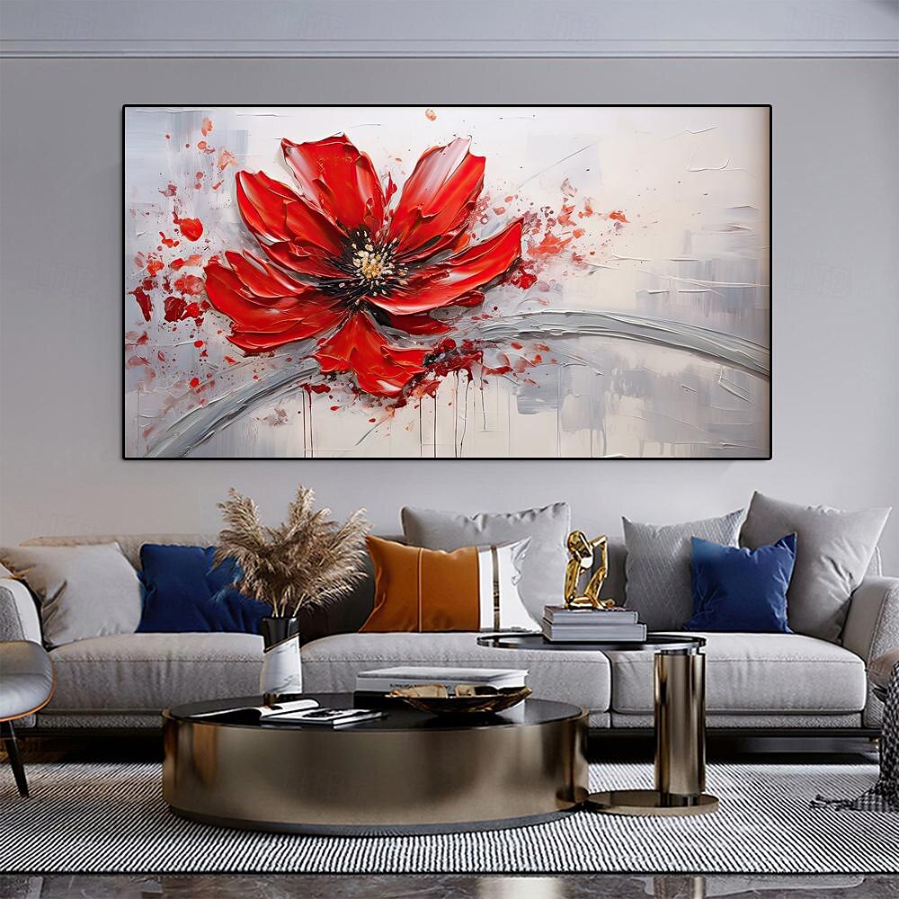 großes handgemaltes Blumenölgemälde auf Leinwand, goldrotes Blumengemälde, Wanddekor, abstraktes Texturblumengemälde, individuelles Blumenbaumgemälde, moderne Wohnzimmerdekoration 2025 - $66.99 –P5