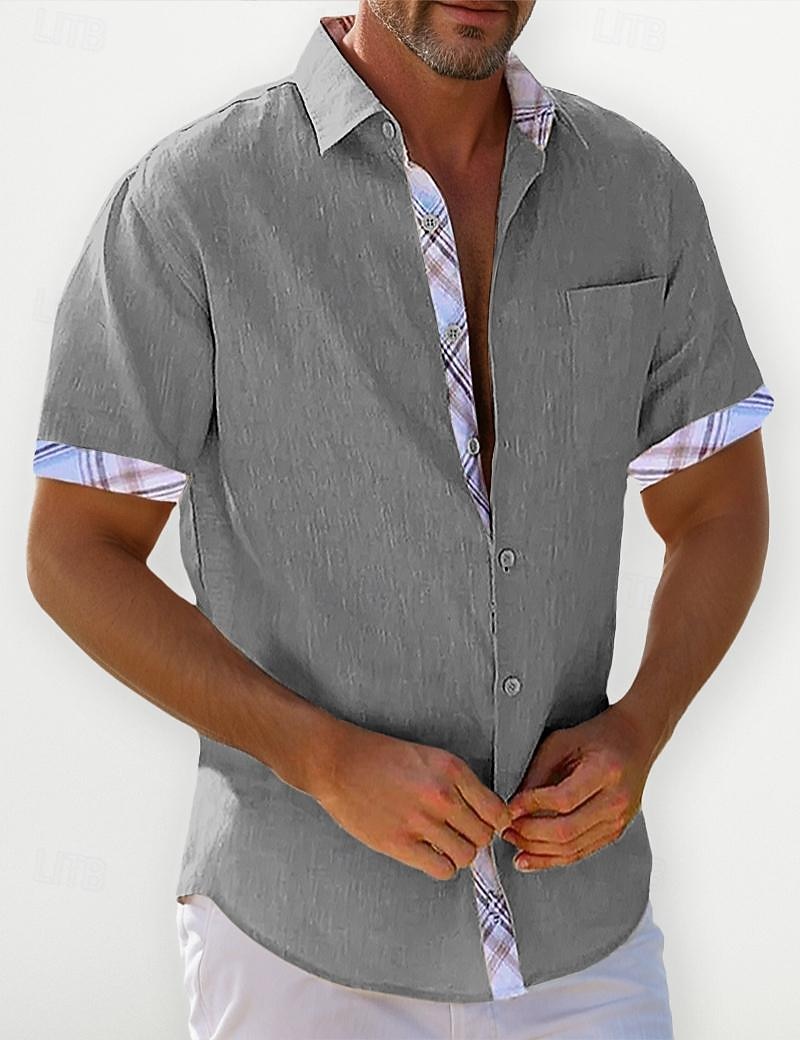 Homme Chemise Lin Chemisette Chemise d'été Tenues de plage Chemise décontractée Chemise boutonnée Plein Vacances Curise Blanche Bleu Vert Kaki Manche Courte Revers Printemps été Vêtement Tenue Poche de 2025 ? $21.99 –P8