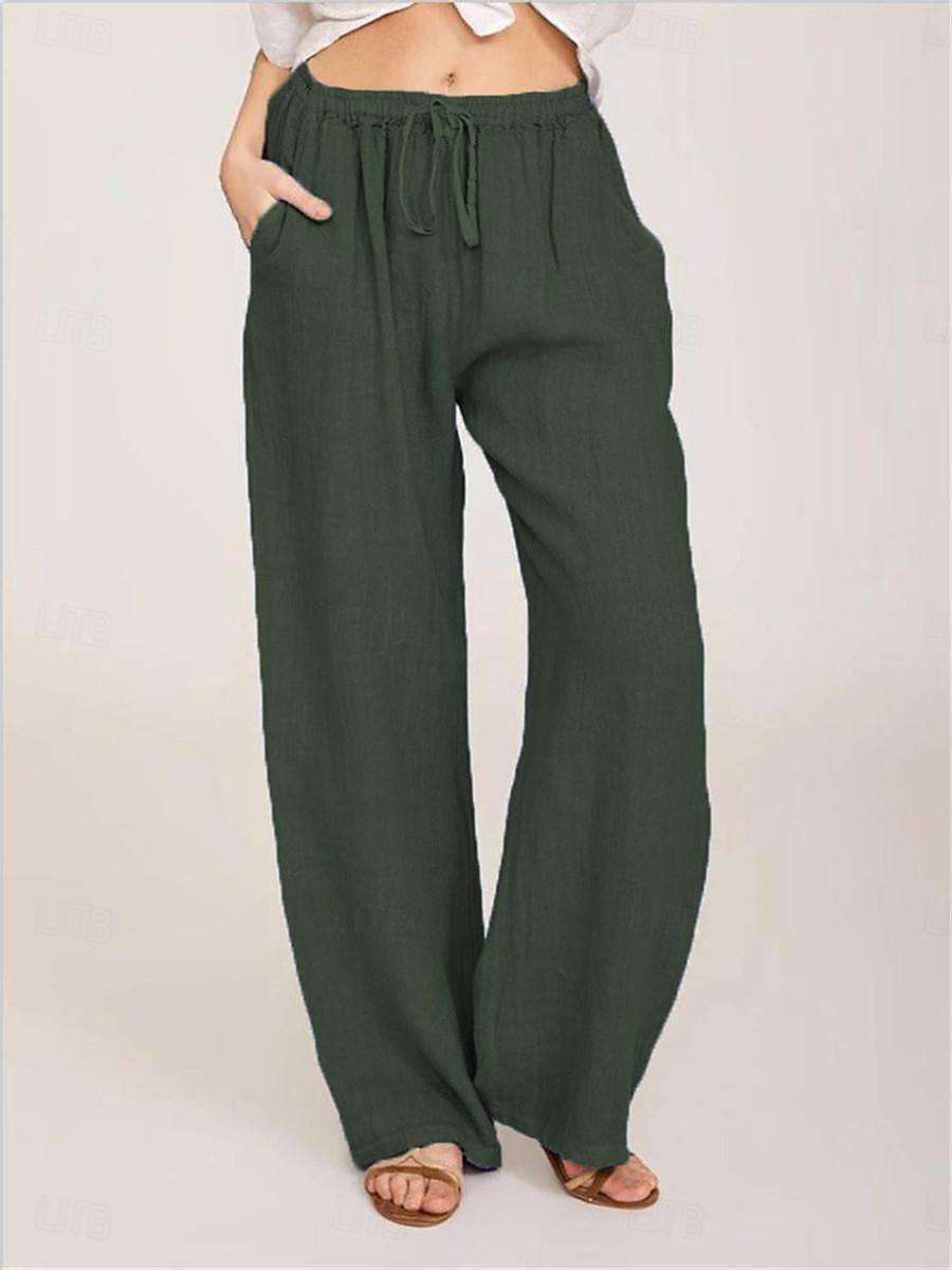 Damen Hose aus Baumwollleinen Komfort Einfarbig Tasche Elastischer Bund Atmungsaktiv Mikroelastisch Heim Schwarz Weiß Wein Marineblau Sommer 2025 - $21.99 –P19