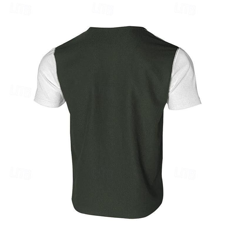 Men's Waffle Tee Button T Shirt T Shirt Waffle Henley Shirt Short Sleeve Henley Spring & Summer Color Block Fashion Designer Basic Patchwork Vacation Street Going out Black White Royal Blue Top Tee 2025 - $20.99 –P13