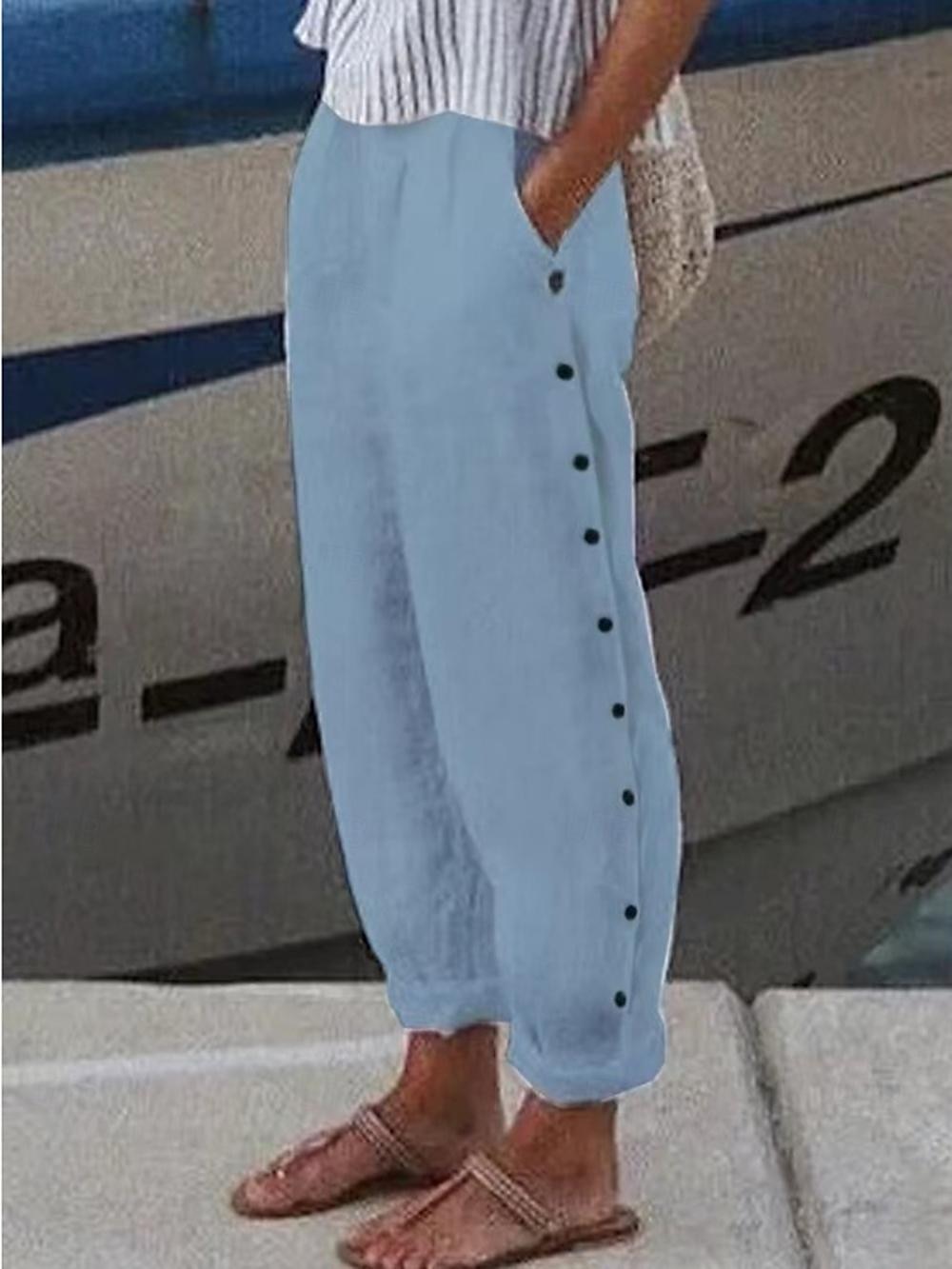 Damen Hosen Hose Casual Lang Glatt Seitentaschen Atmungsaktivität Komfortabel Unelastisch Wochenende Schwarz Weiß Blau Grau Frühling Sommer Regular Fit 2025 - $22.99 –P2