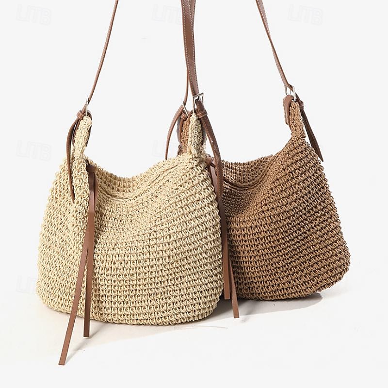 borse a tracolla in paglia intrecciata a mano da donna – borsa a tracolla estiva da spiaggia boho con tracolla regolabile in pelle del 2025 a $26.99 –P1