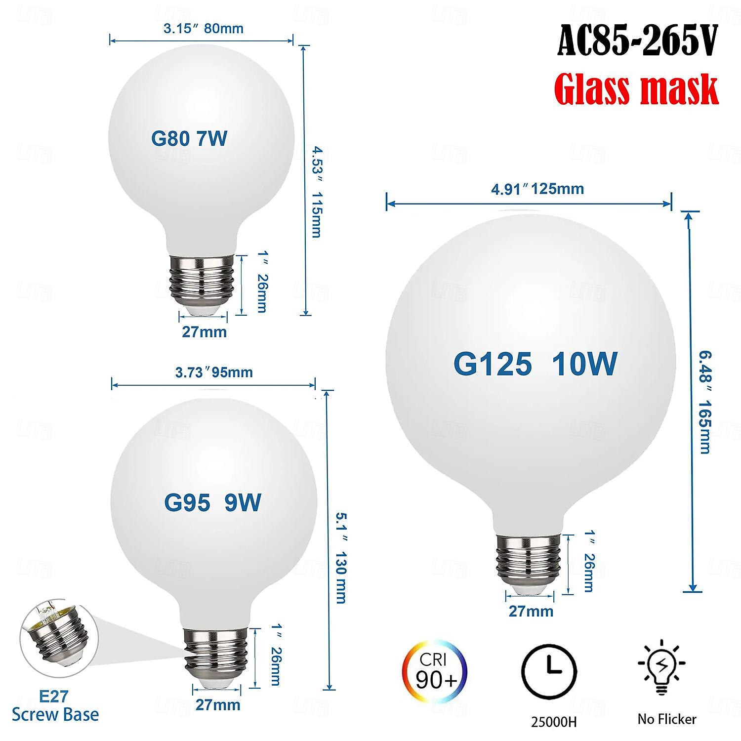 2pcs Globe LED Edison Bulb G80 7W  G95 9W G125 10W  E26/E27 Base Opalescent Glass Facing Very Suitable for Dresser Vanity Mirror Floor Lamp AC85-265V 2025 - $17.49 –P4