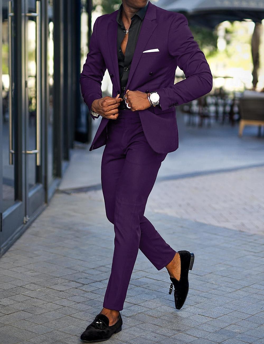 Men's Wedding Suits Black Burgundy Business Formal Solid Colored Tailored Fit 2 Piece Double Breasted Six-buttons 2025 - $112.99 –P1