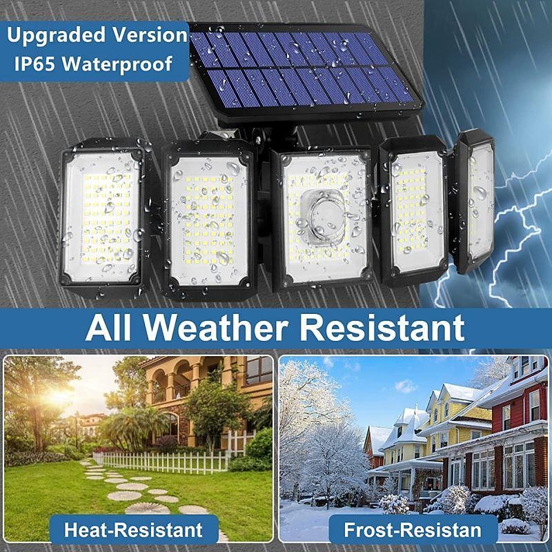 holofotes solares sensor de movimento externo 300 led 5 cabeças sensor de movimento movido a energia solar com controle remoto do anoitecer ao amanhecer 3 modos de iluminação de 2025 por $37.99 –P8