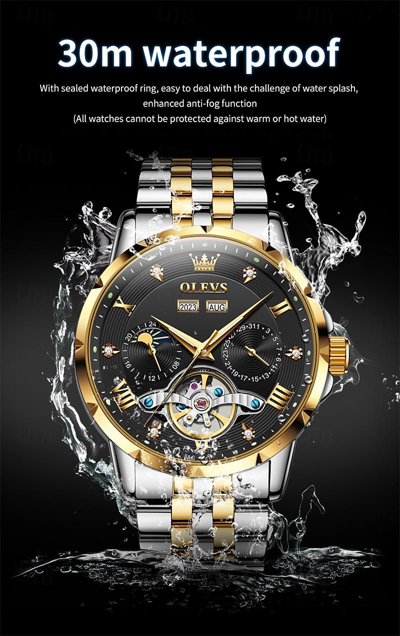 New Brand Olevs European Men'S Fashion Trend Business Watch Luminous Calendar 24-Hour Indication Week Multi-Functional Mechanical Watch Steel Band Waterproof Sports Casual Men'S Watch 2025 - $91.99 –P4