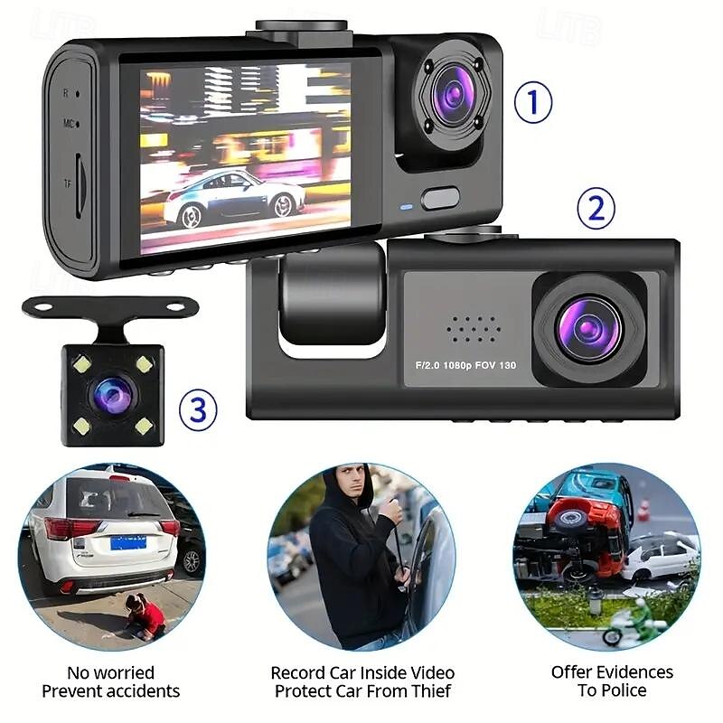 Three-lens Tachograph High-definition Night Vision Astern Image of The Front and Rear Of The Car 2025 - $52.99 –P3